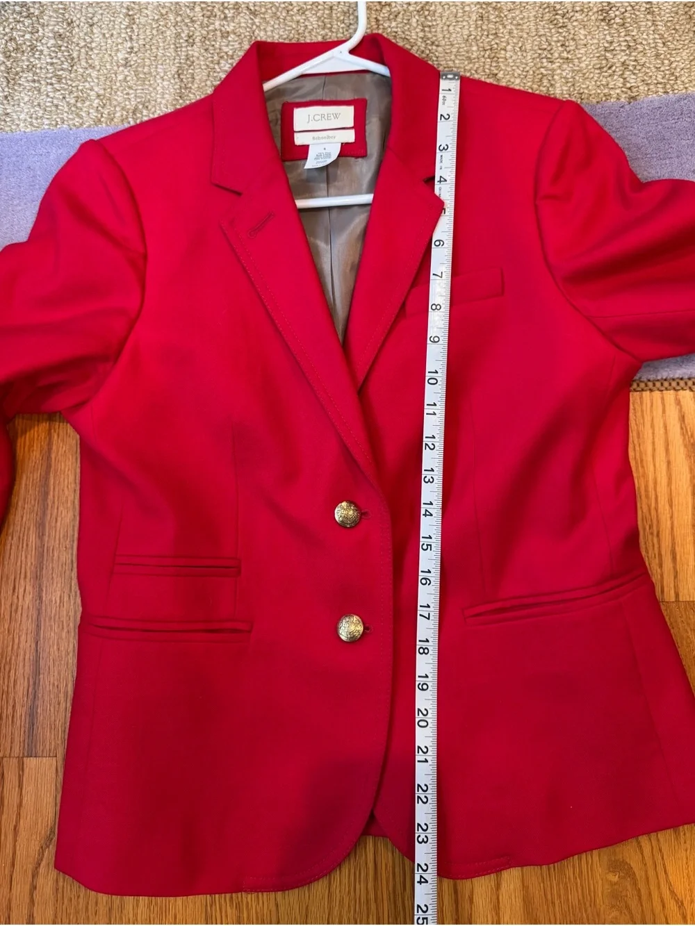 J. Crew Bright Red Tailored Blazer with Gold Buttons